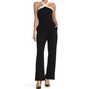 Donna Morgan Colourblock Wide Leg Halter Jumpsuit
